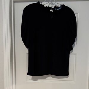 CeCe Black Ruffle Neck Blouse